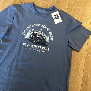 Life Is Good‎ Men's SS Tee Blue Jeep Off Road Adventure Medium NEW